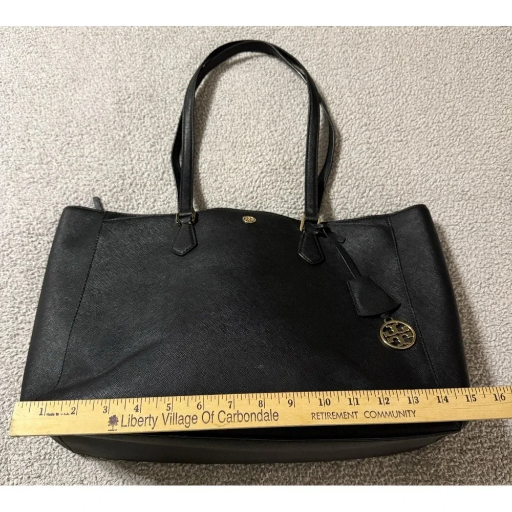 Tory Burch Robinson Black Saffiano Leather Tote Large Travel Business Purse Bag